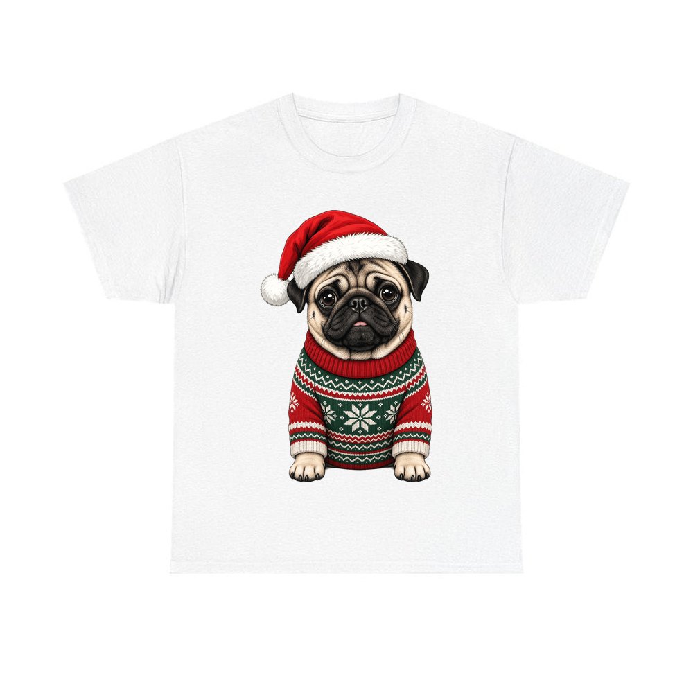 Pug personalised Christmas T-shirt in white