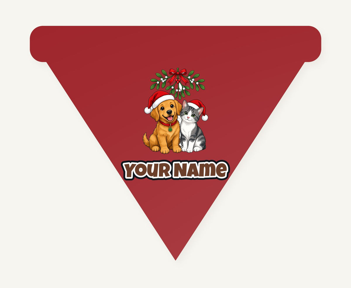 Puppy and Kitten Under Mistletoe Personalised Christmas Dog Bandana