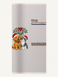 Puppy and Kitten Under Mistletoe Personalised Beach Towel