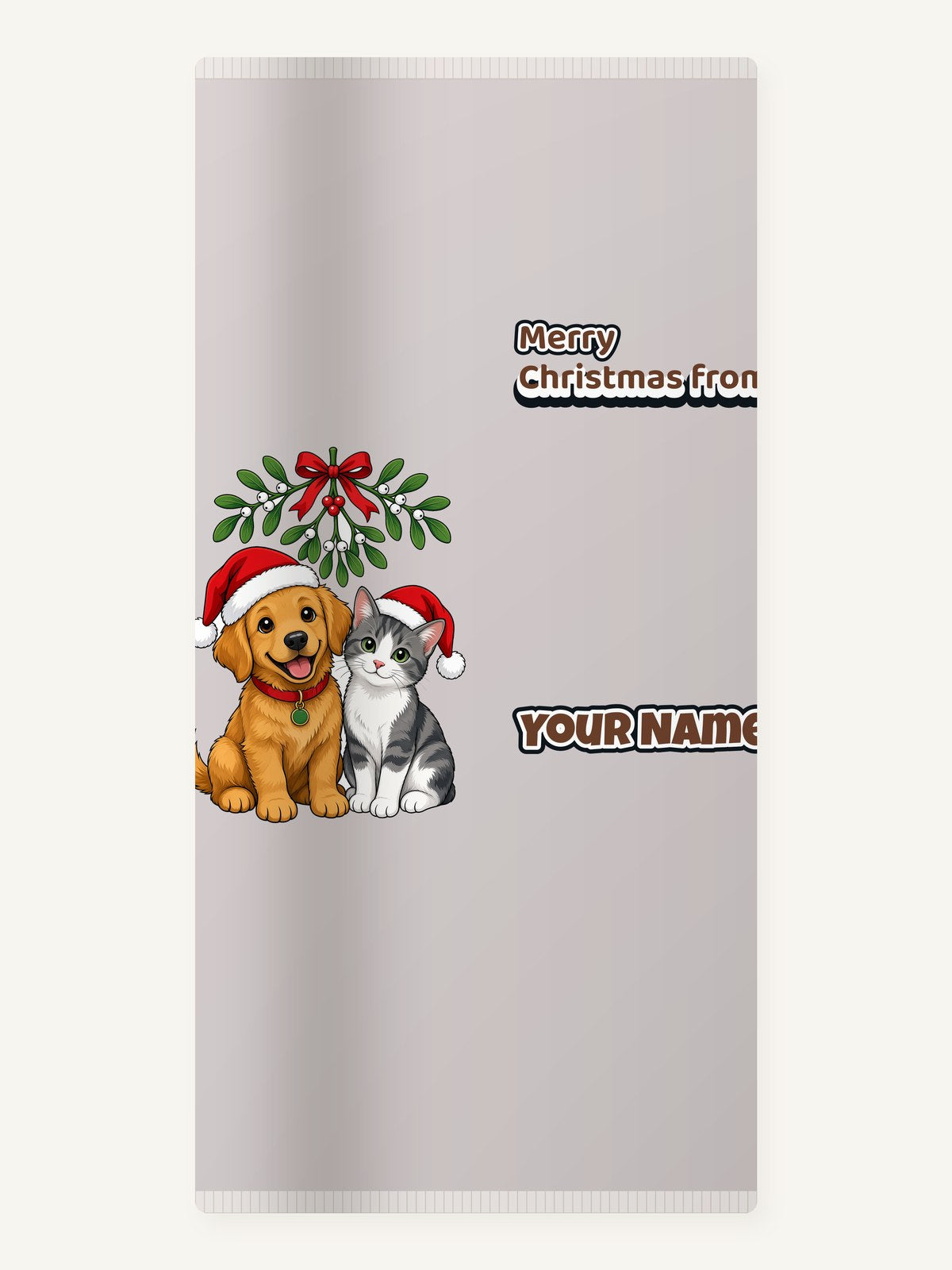 Puppy and Kitten Under Mistletoe Personalised Beach Towel