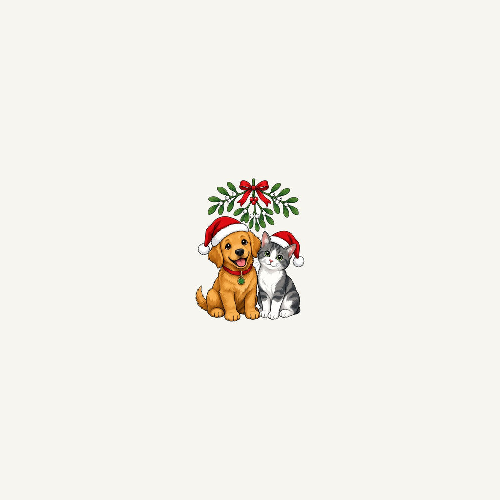 Puppy and Kitten Under Mistletoe Personalised Beach Towel