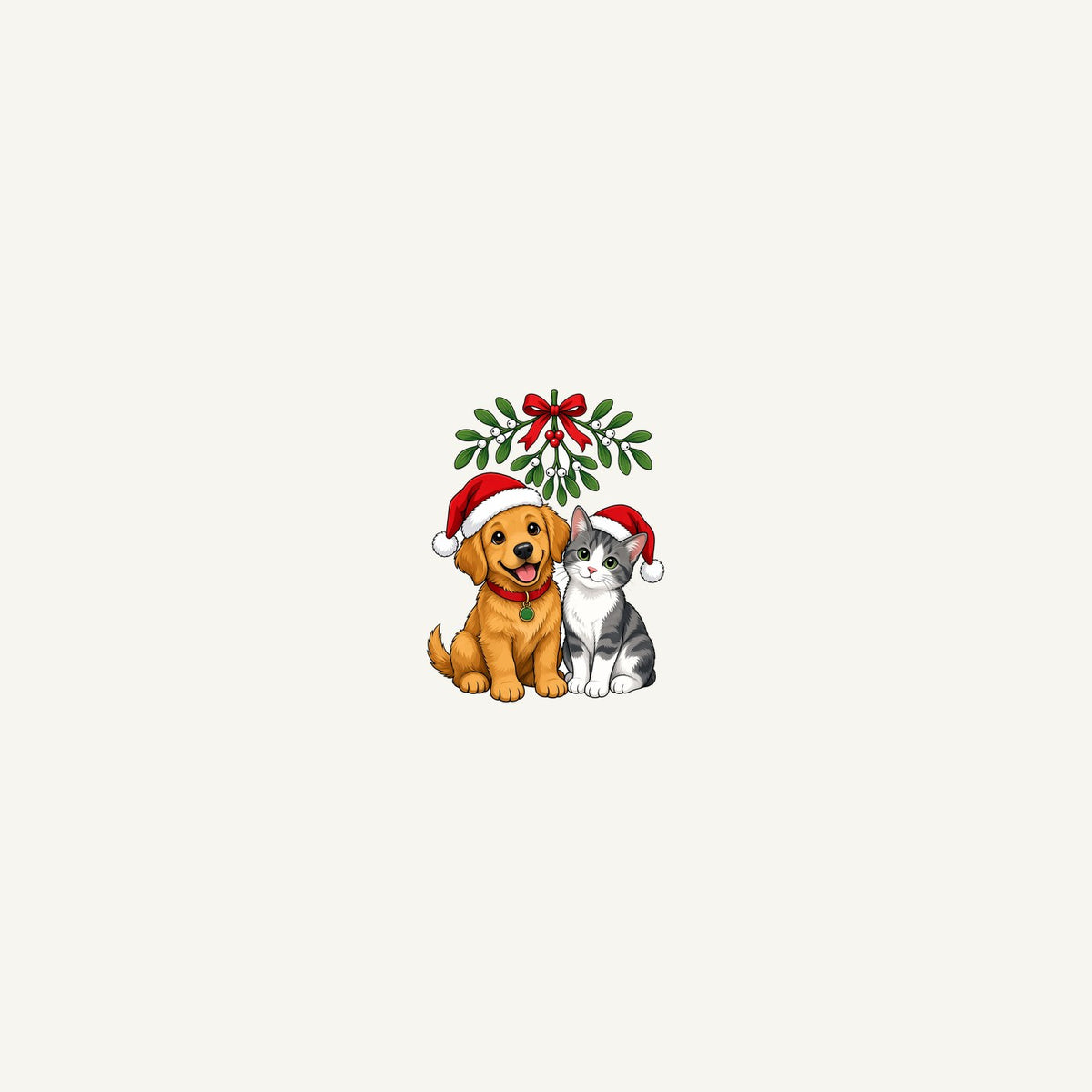 Puppy and Kitten Under Mistletoe Personalised Beach Towel