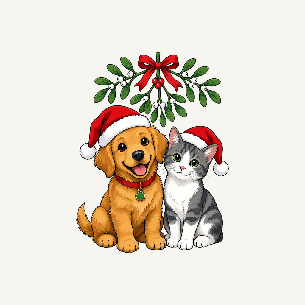 Puppy and Kitten Under Mistletoe Personalised Santa Sack