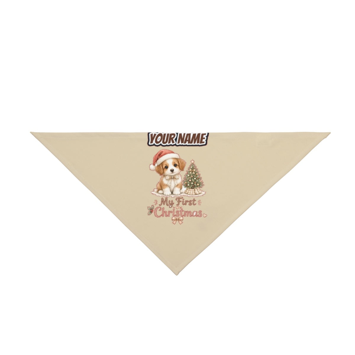 Puppy First Christmas personalised Christmas pet bandana in beige, tie-on style