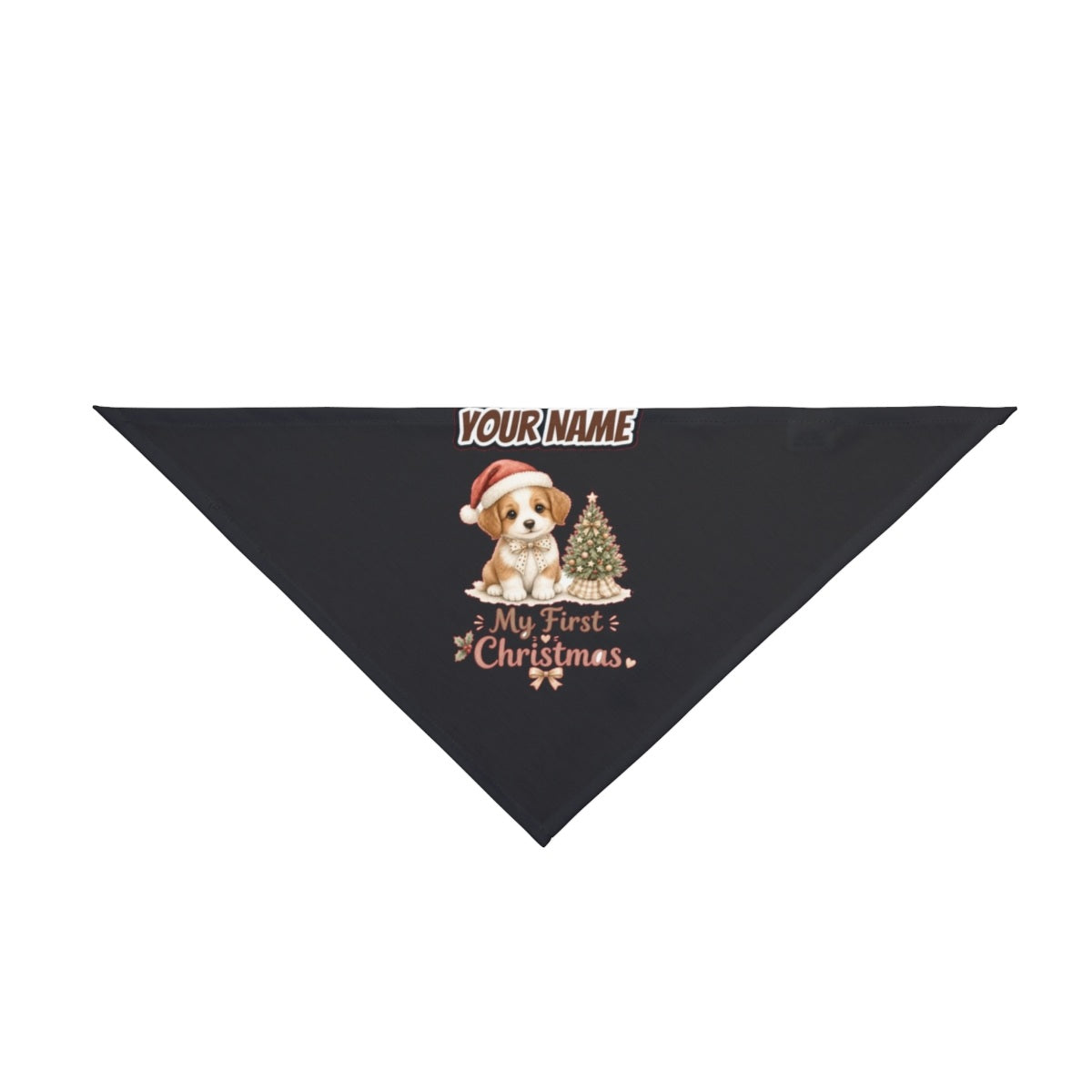 Puppy First Christmas personalised Christmas pet bandana in black, tie-on style