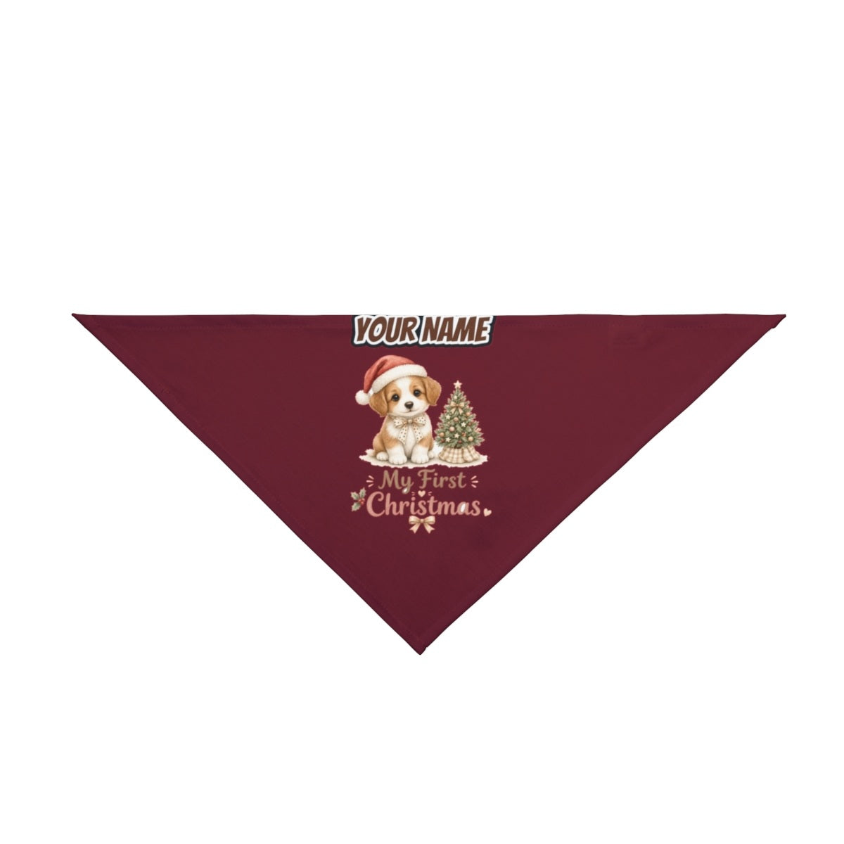 Puppy First Christmas personalised Christmas pet bandana in maroon, tie-on style