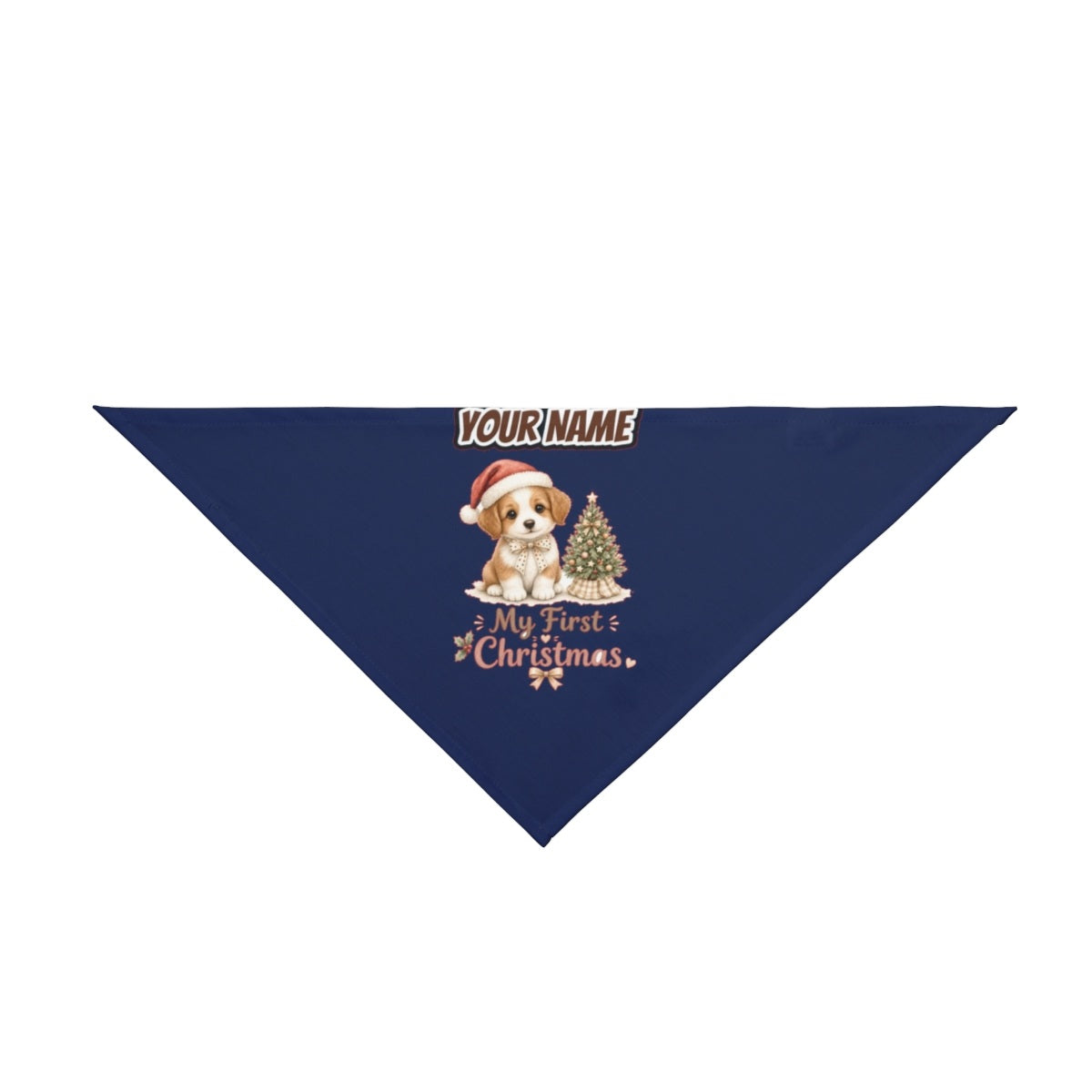 Puppy First Christmas personalised Christmas pet bandana in navy, tie-on style