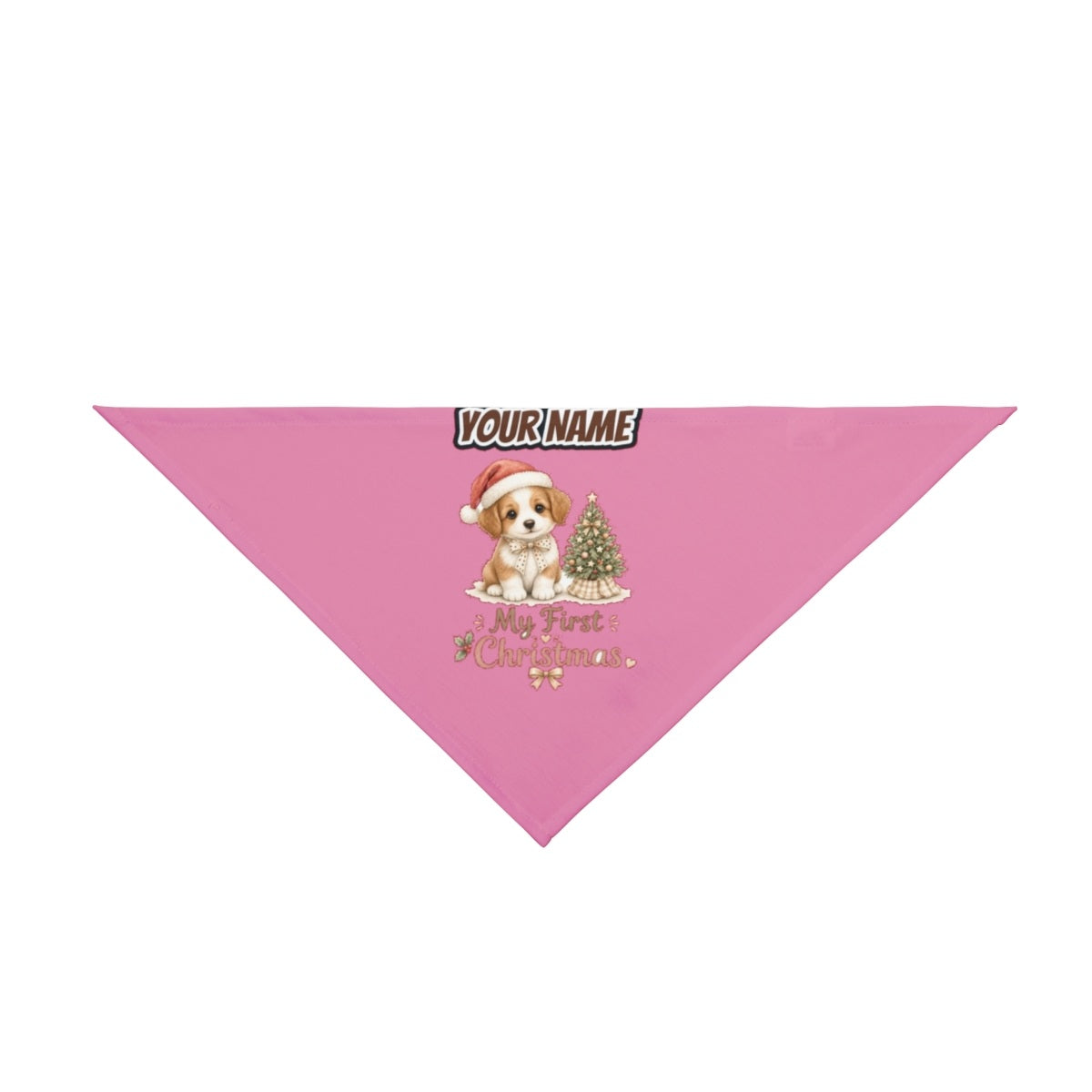 Puppy First Christmas personalised Christmas pet bandana in pink, tie-on style
