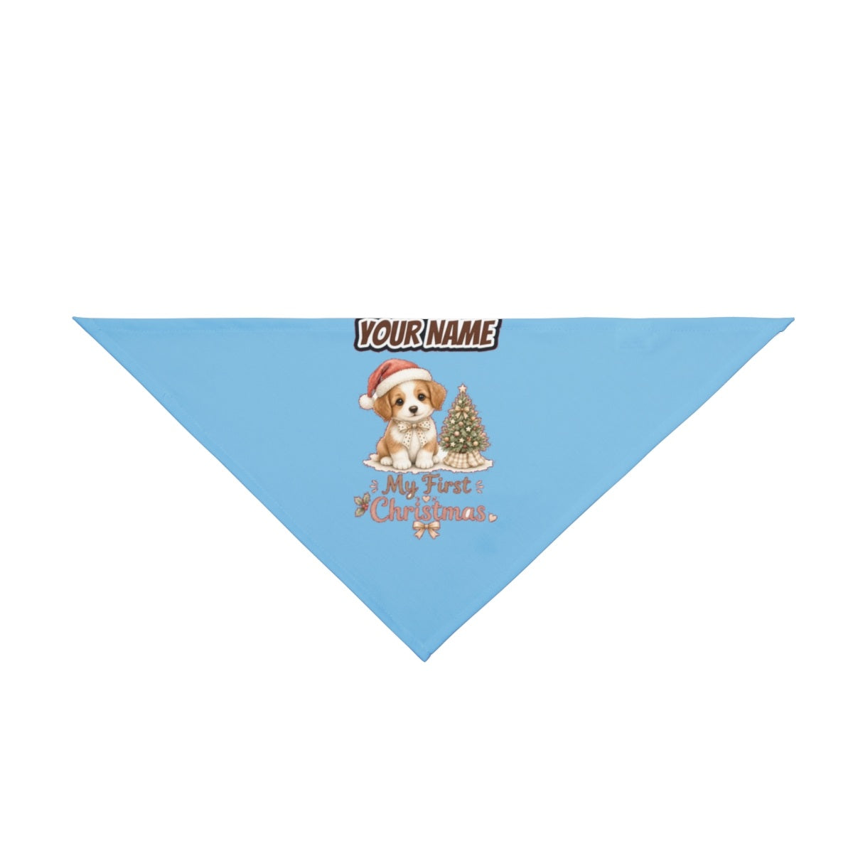 Puppy First Christmas personalised Christmas pet bandana in sky blue, tie-on style
