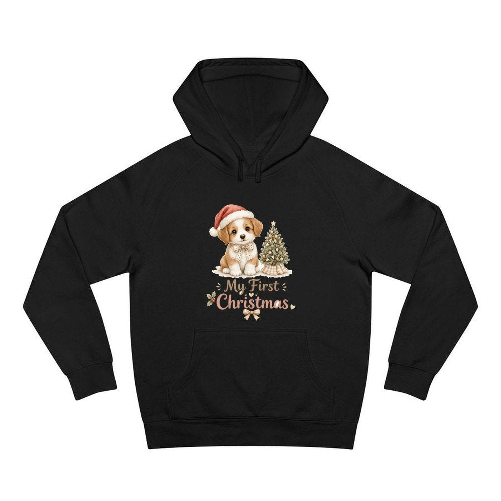 Puppy First Christmas personalised Christmas hoodie in black