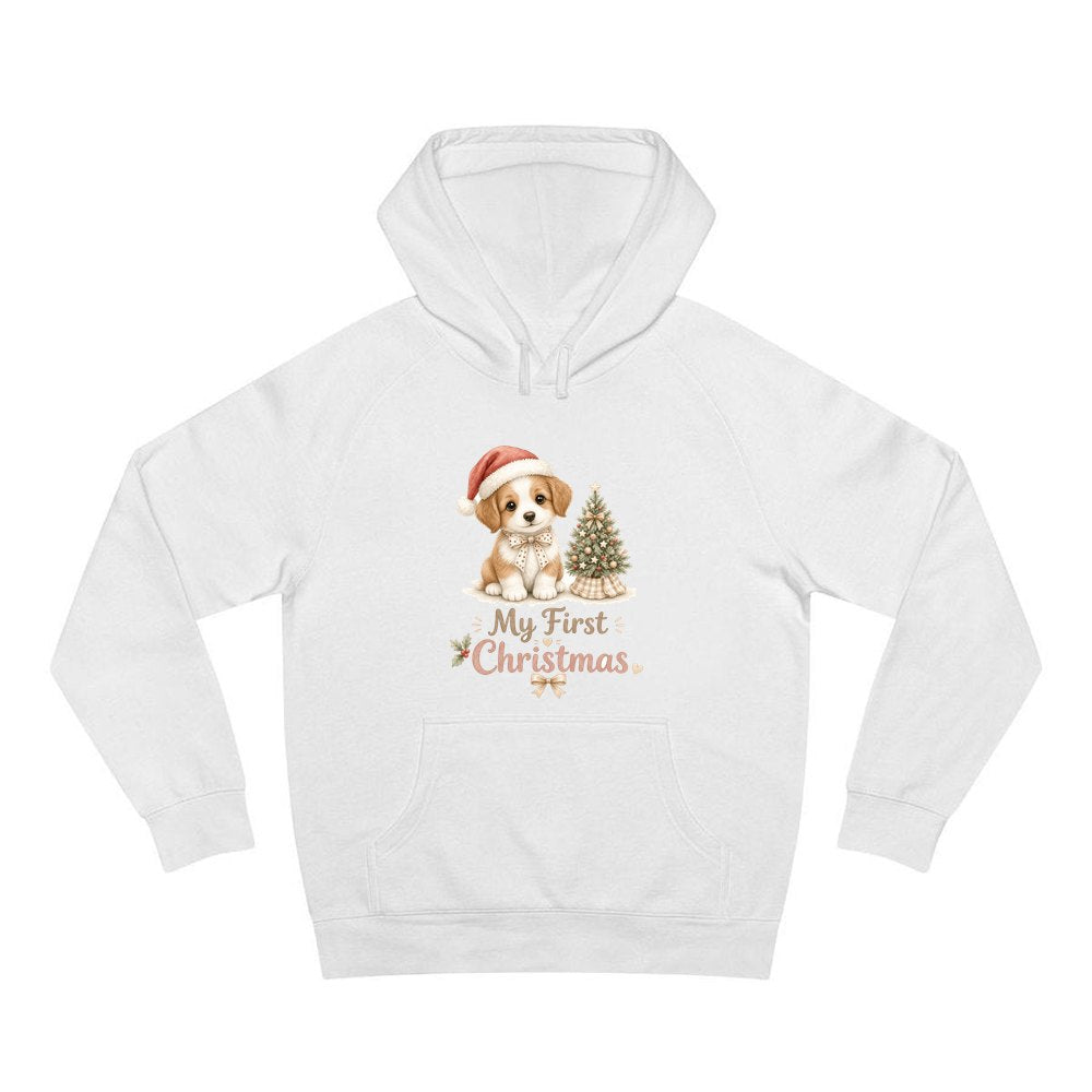 Puppy First Christmas personalised Christmas hoodie in white