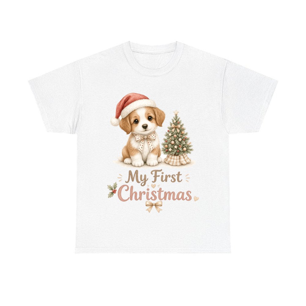 Puppy First Christmas personalised Christmas T-shirt in white