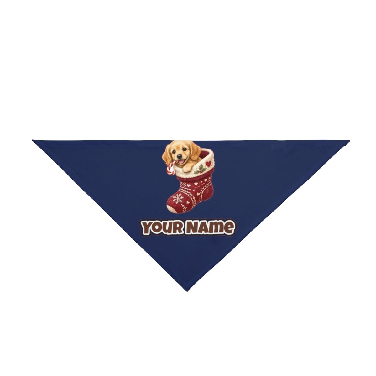 Puppy In A Stocking personalised Christmas pet bandana in navy, tie-on style