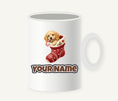 Puppy In A Stocking Personalised Christmas Mug