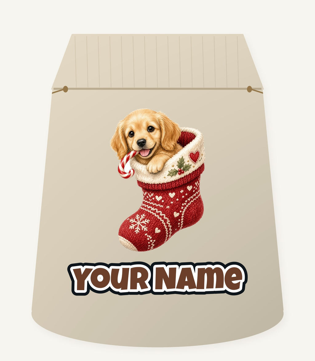 Puppy In A Stocking Personalised Santa Sack