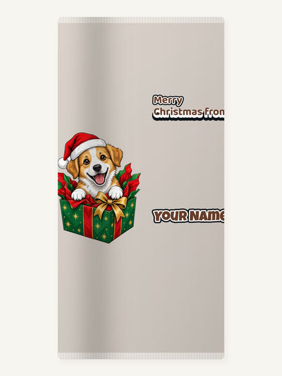 Puppy In Christmas Gift Box Personalised Beach Towel