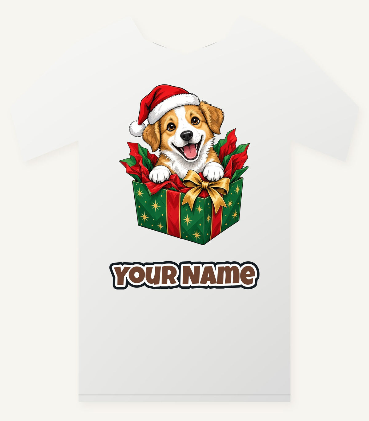 Puppy In Christmas Gift Box Personalised Christmas T-Shirt and Hoodie