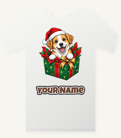 Puppy In Christmas Gift Box Personalised Christmas T-Shirt and Hoodie