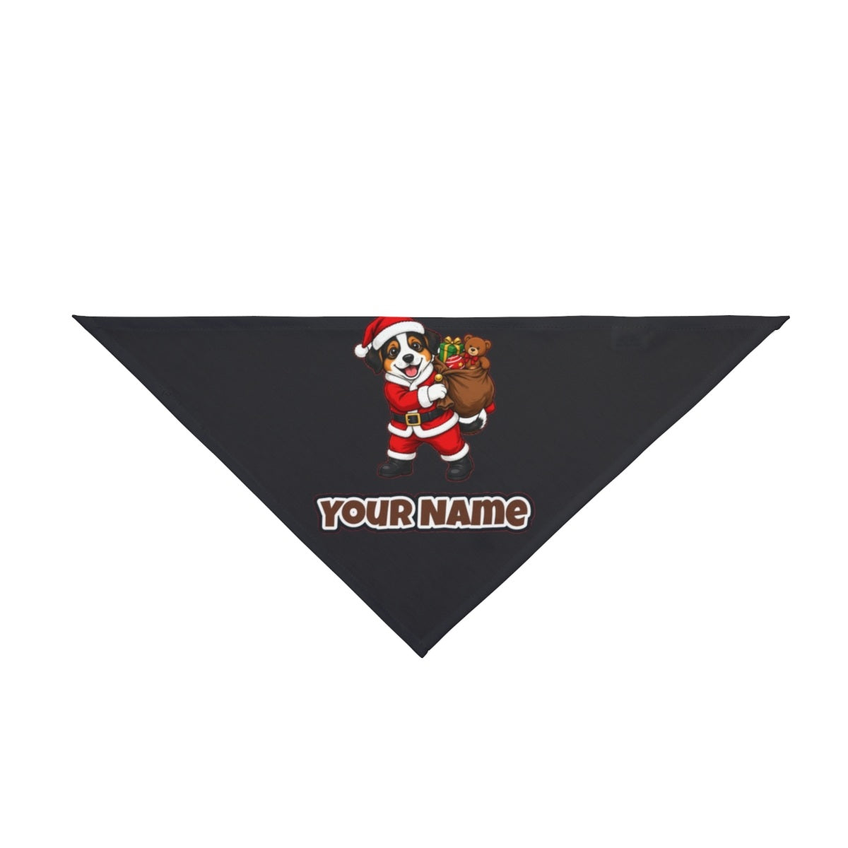 Puppy In Santa Suit personalised Christmas pet bandana in black, tie-on style