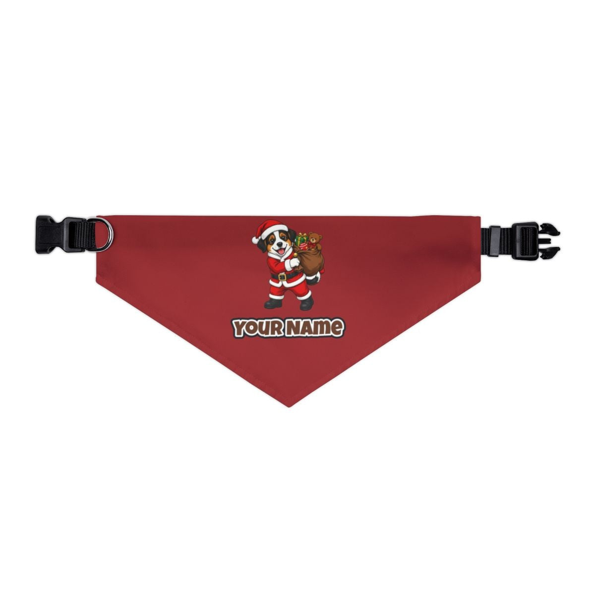 Puppy In Santa Suit personalised Christmas pet bandana in red, collar with buckle