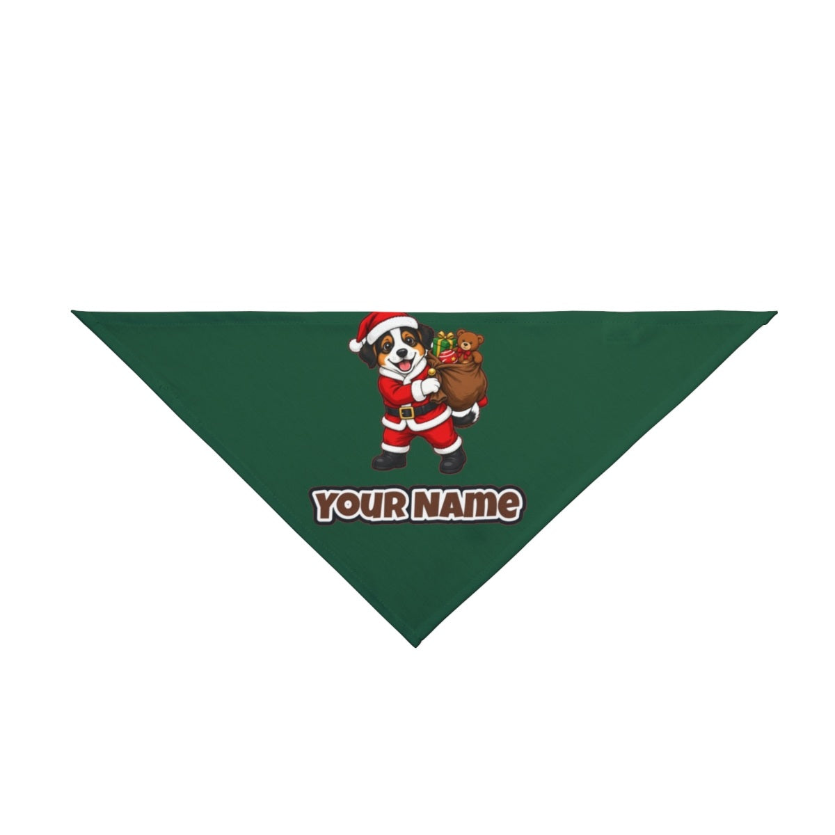 Puppy In Santa Suit personalised Christmas pet bandana in green, tie-on style