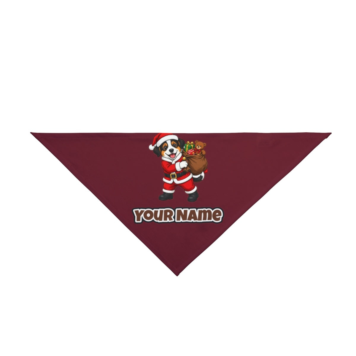 Puppy In Santa Suit personalised Christmas pet bandana in maroon, tie-on style