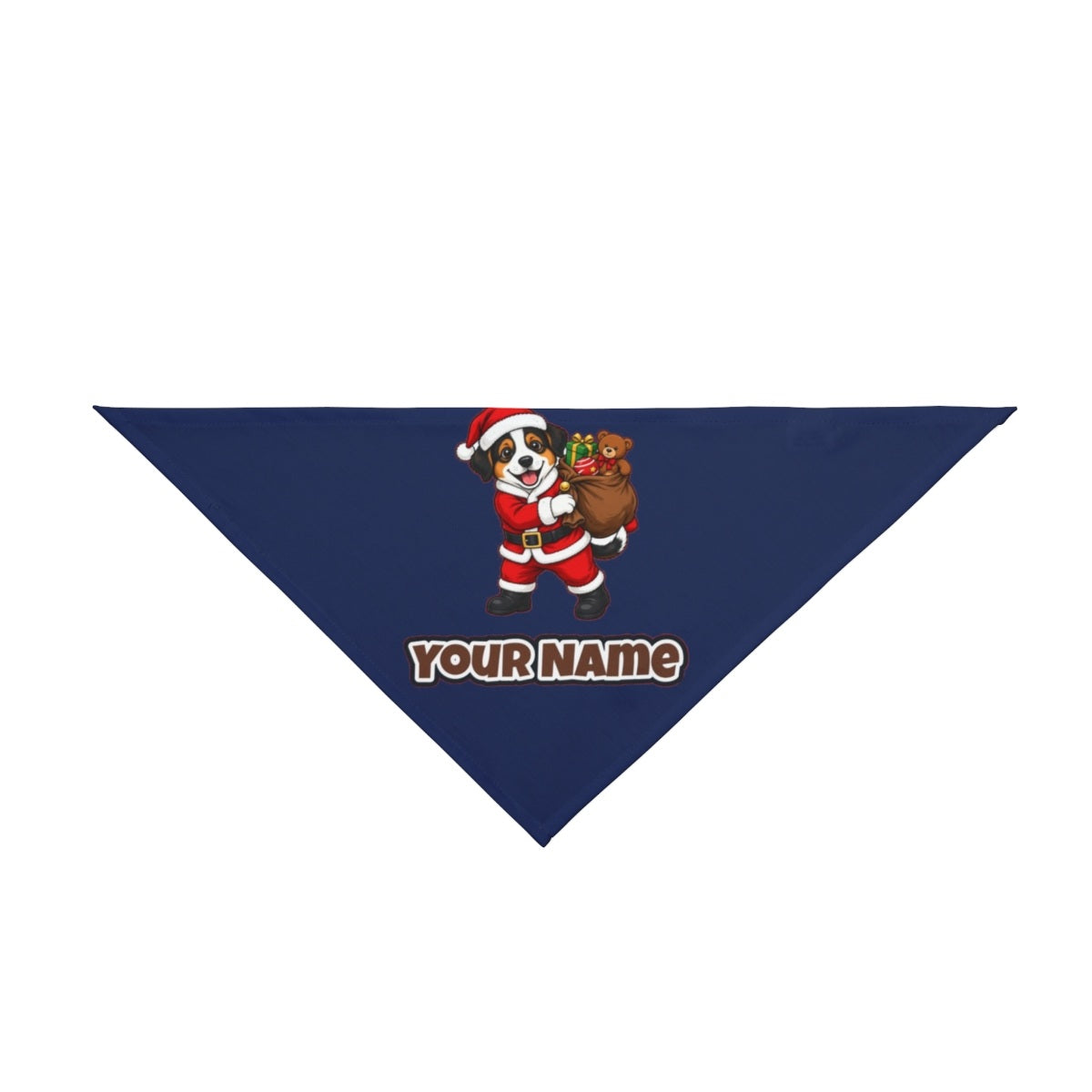 Puppy In Santa Suit personalised Christmas pet bandana in navy, tie-on style