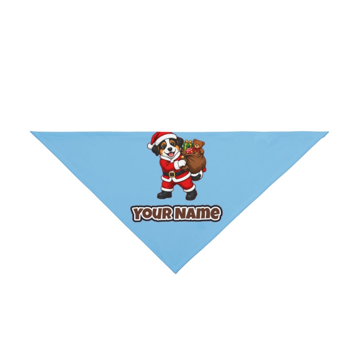 Puppy In Santa Suit personalised Christmas pet bandana in sky blue, tie-on style