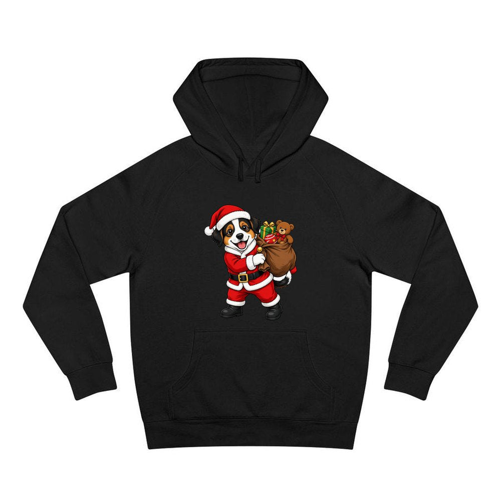 Puppy In Santa Suit personalised Christmas hoodie in black