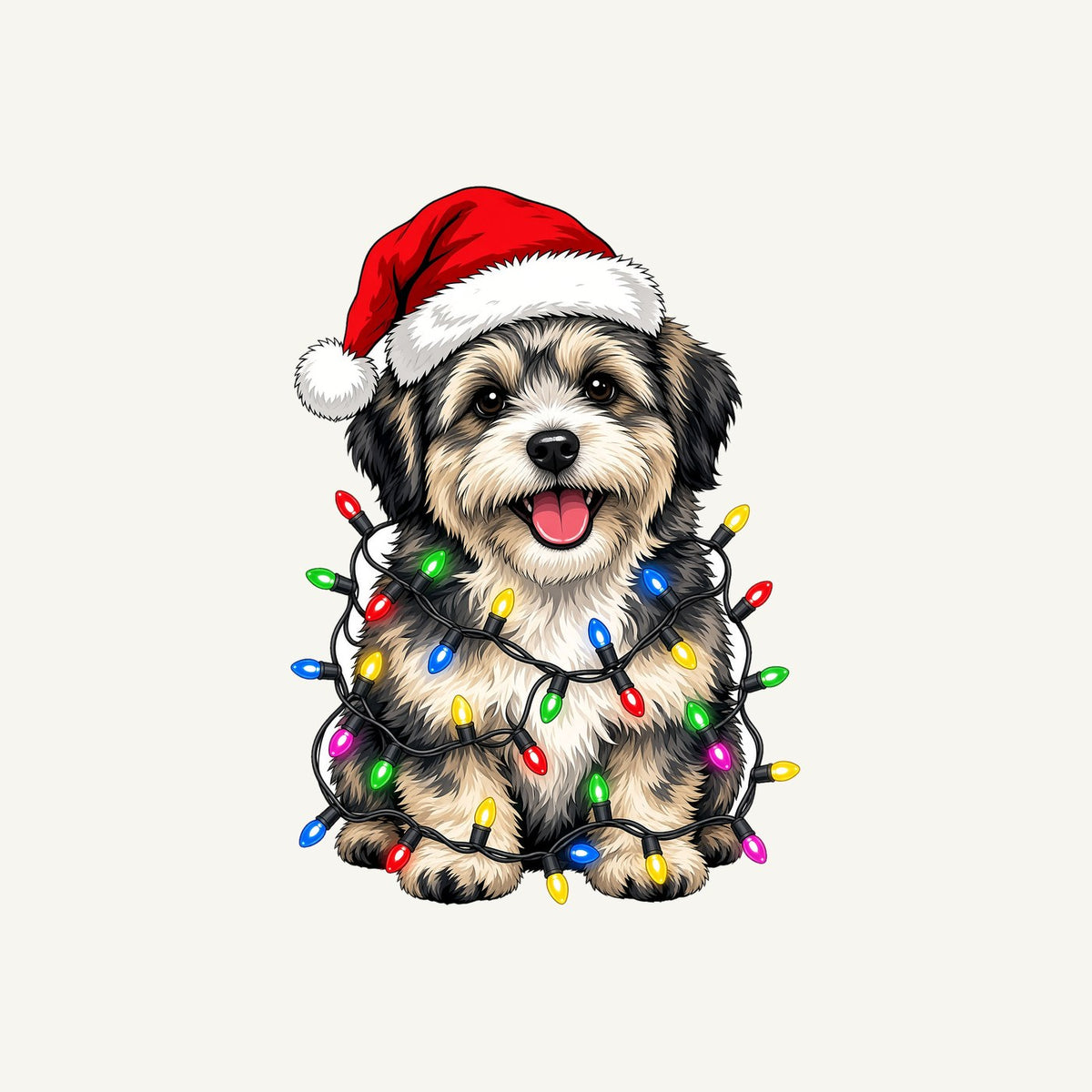 Puppy Tangled in Christmas Lights Personalised Christmas Dog Bandana