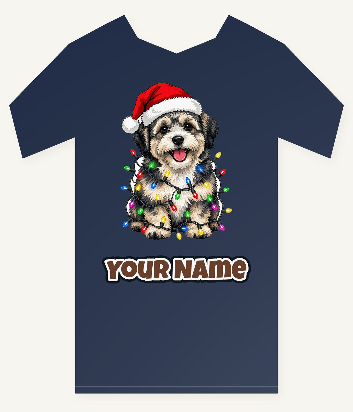 Puppy Tangled in Christmas Lights Personalised Kids Tee and Baby Bodysuit