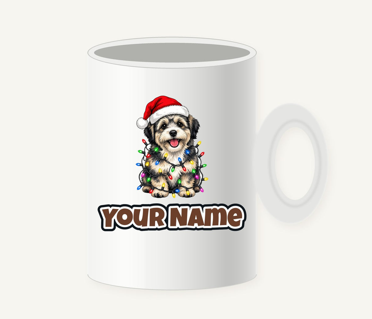 Puppy Tangled in Christmas Lights Personalised Christmas Mug