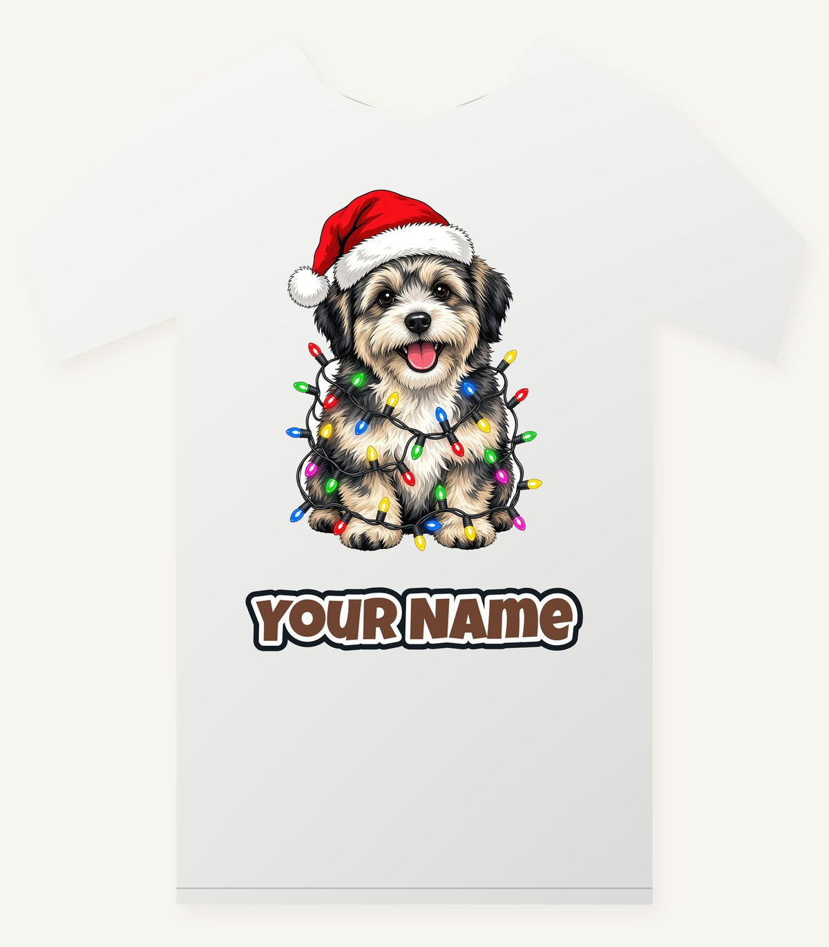 Puppy Tangled in Christmas Lights Personalised Christmas T-Shirt and Hoodie