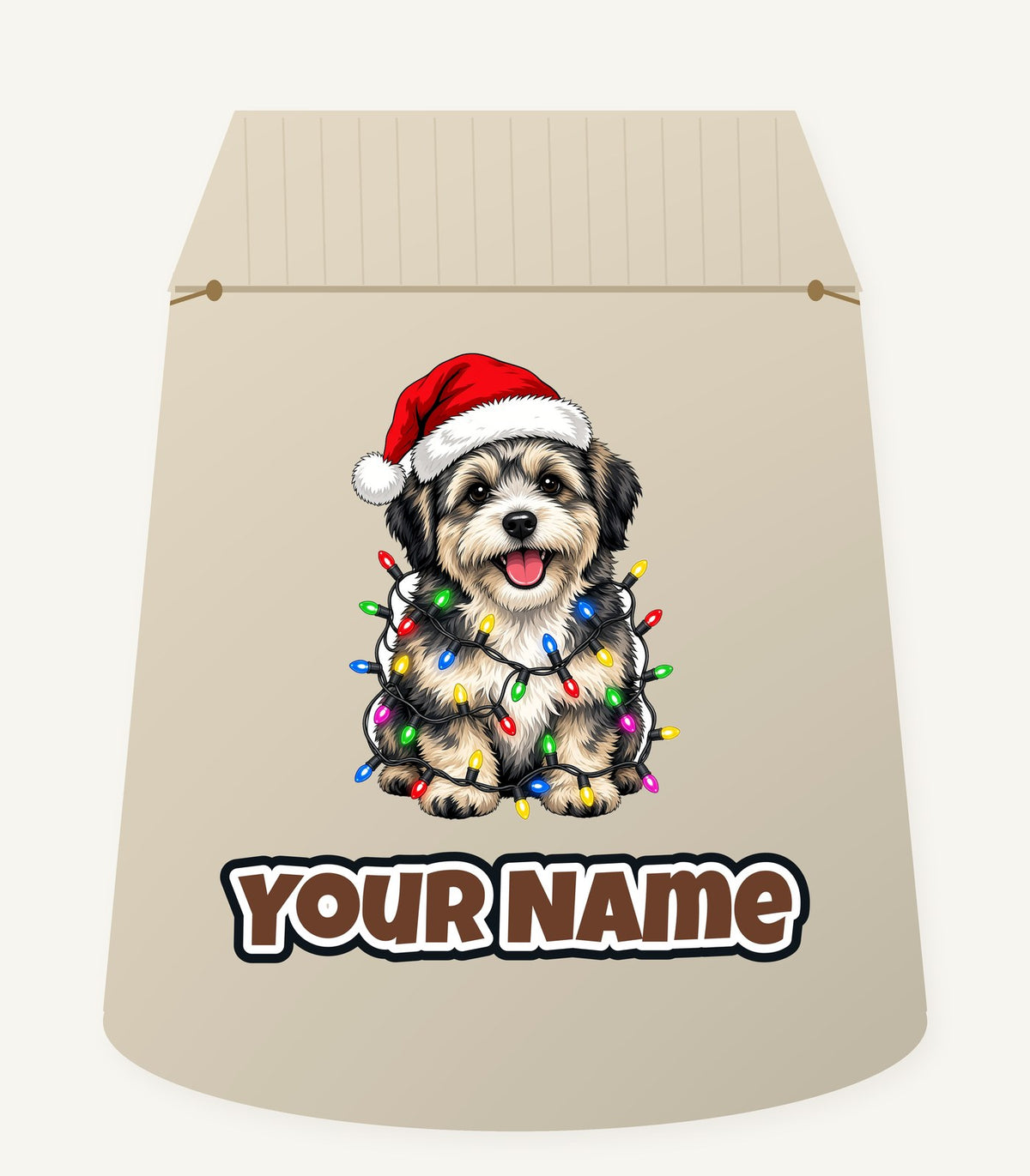 Puppy Tangled in Christmas Lights Personalised Santa Sack