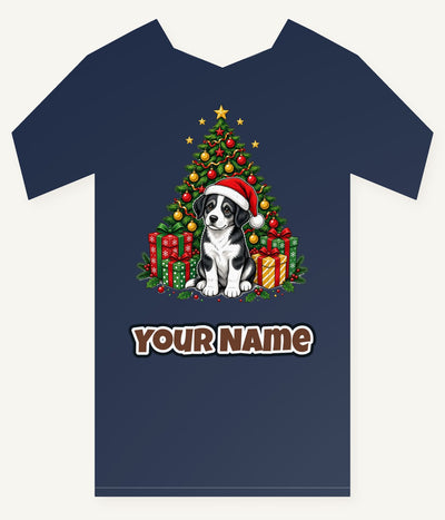 Puppy Under The Christmas Tree Personalised Kids Tee and Baby Bodysuit