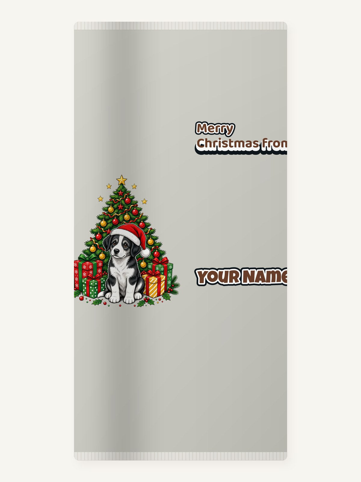 Puppy Under The Christmas Tree Personalised Beach Towel