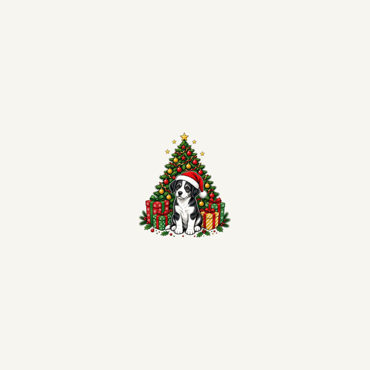 Puppy Under The Christmas Tree Personalised Beach Towel