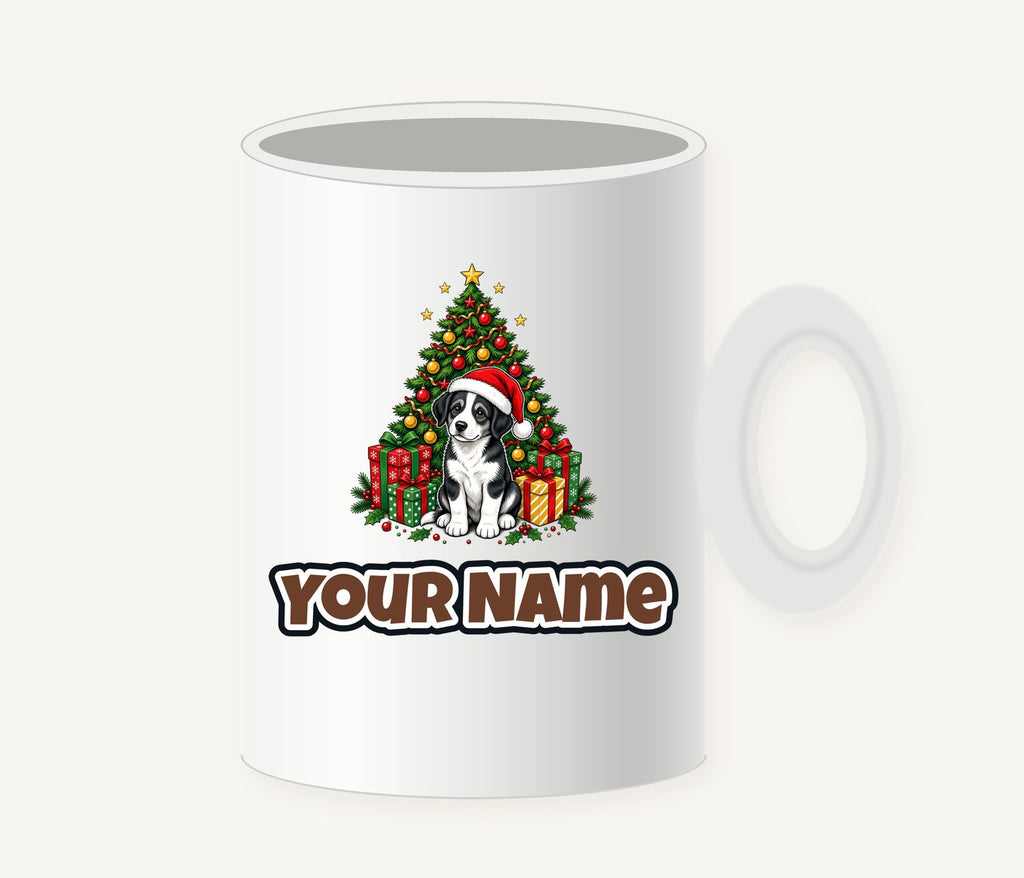 Puppy Under The Christmas Tree Personalised Christmas Mug