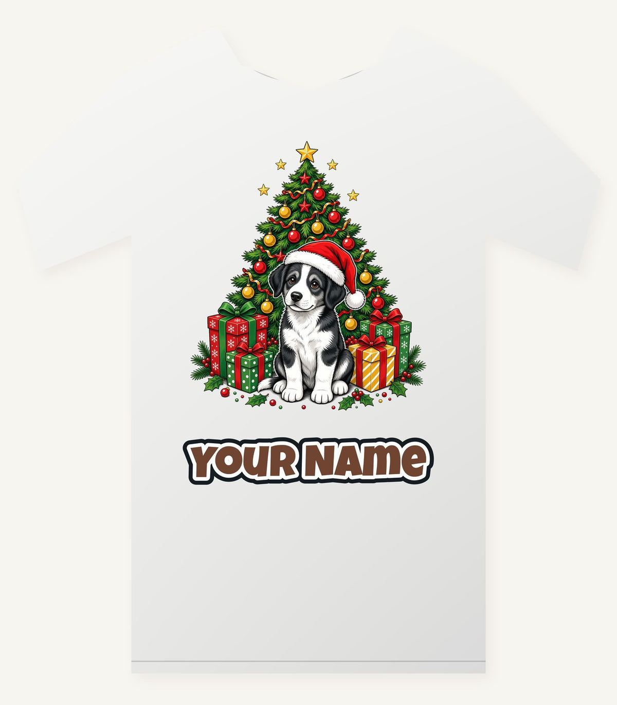 Puppy Under The Christmas Tree Personalised Christmas T-Shirt and Hoodie