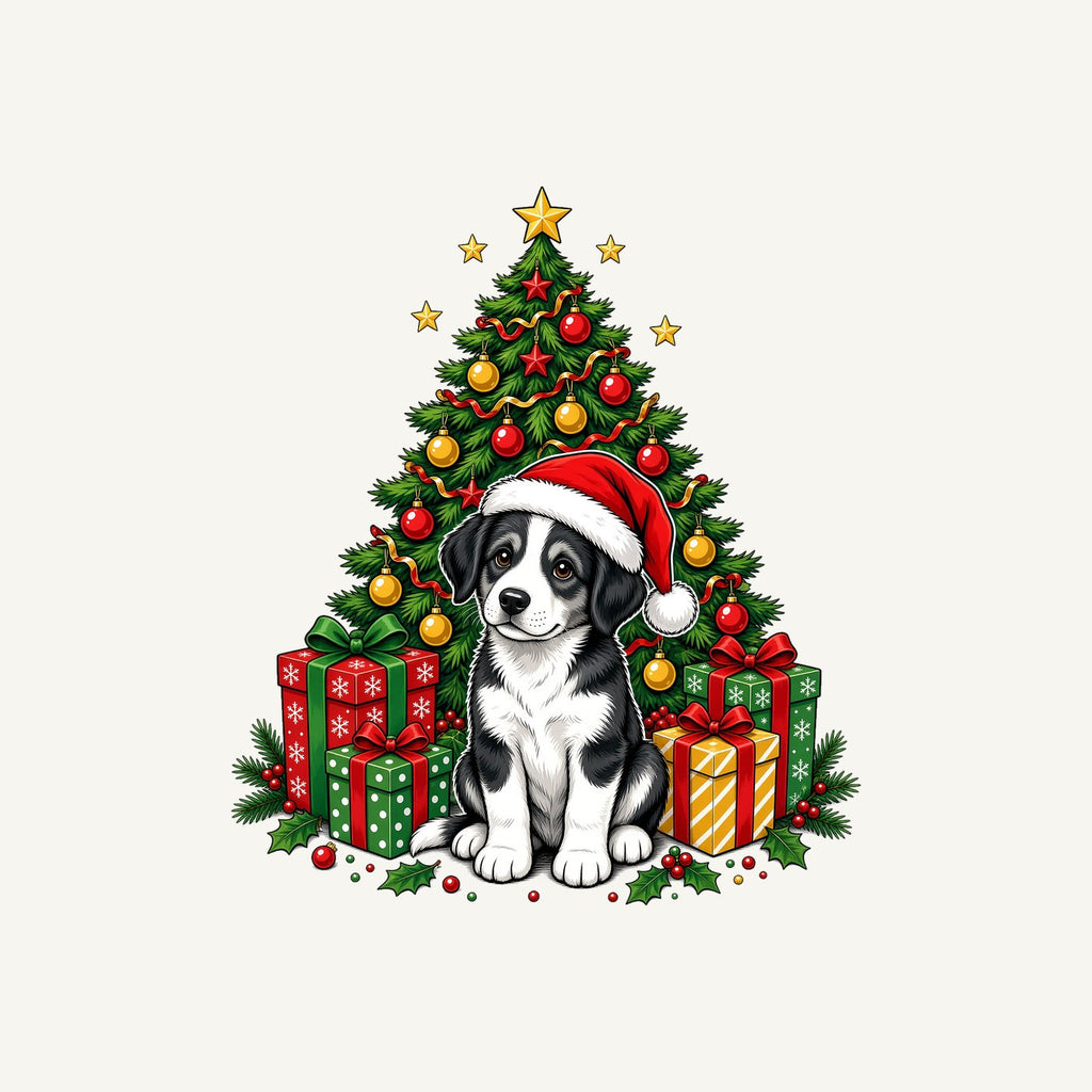 Puppy Under The Christmas Tree Personalised Christmas T-Shirt and Hoodie