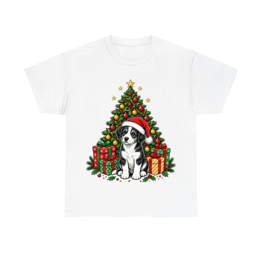 Puppy Under The Christmas Tree personalised Christmas T-shirt in white