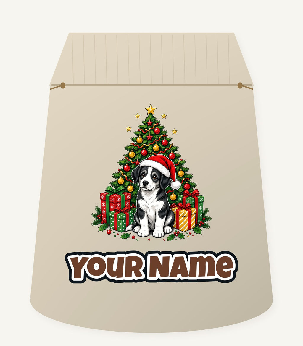 Puppy Under The Christmas Tree Personalised Santa Sack