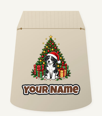 Puppy Under The Christmas Tree Personalised Santa Sack