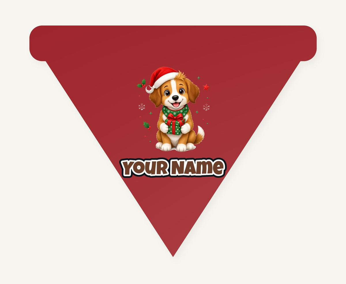 Puppy with Christmas Present Personalised Christmas Dog Bandana