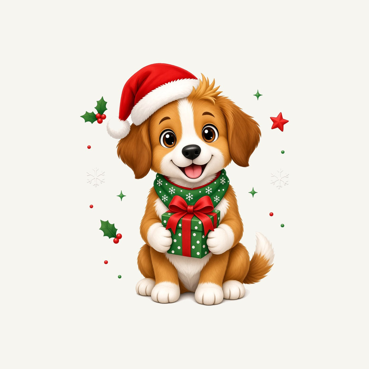 Puppy with Christmas Present Personalised Kids and Baby Christmas Tee