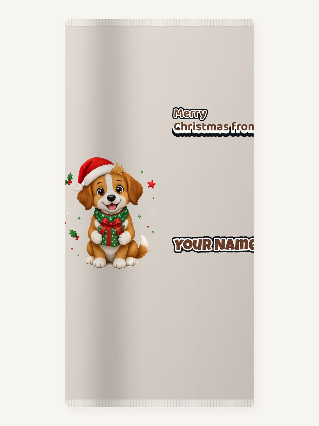 Puppy with Christmas Present Personalised Beach Towel