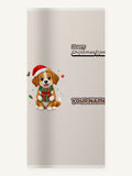 Puppy with Christmas Present Personalised Beach Towel