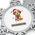 Puppy with Christmas Present Personalised Pewter Christmas Ornament