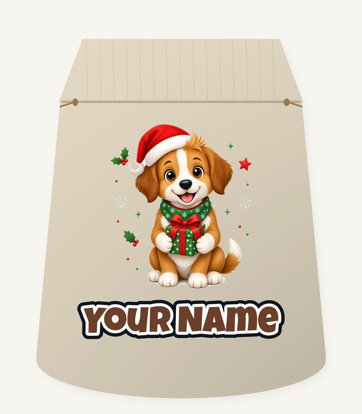 Puppy with Christmas Present Personalised Santa Sack