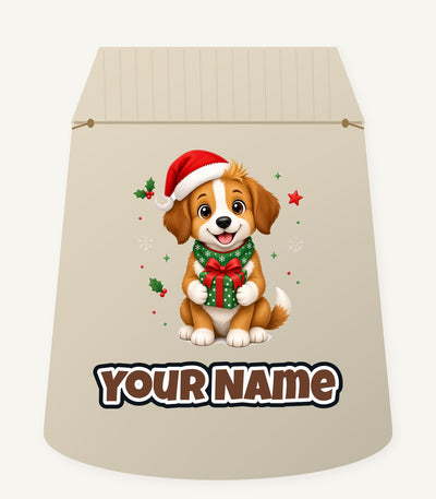 Puppy with Christmas Present Personalised Santa Sack